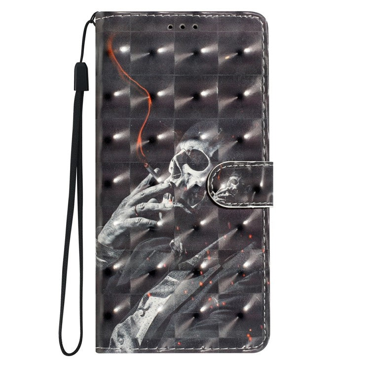 For Xiaomi Poco C75 4G / Redmi 14R 5G / 14C 4G Case PU Leather 3D Pattern Printing Wallet Phone Cover - Smoking Skeleton