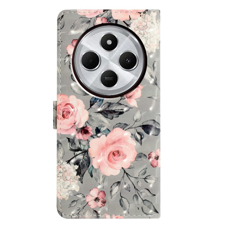 For Xiaomi Poco C75 4G / Redmi 14R 5G / 14C 4G Case PU Leather 3D Pattern Printing Wallet Phone Cover - Flowers