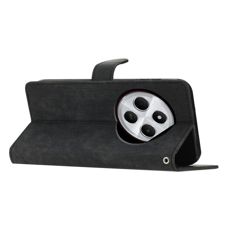 For Xiaomi Poco C75 4G / Redmi 14R 5G / 14C 4G Case with Card Clots Skin-Touch PU Leather Phone Cover Stand - Black