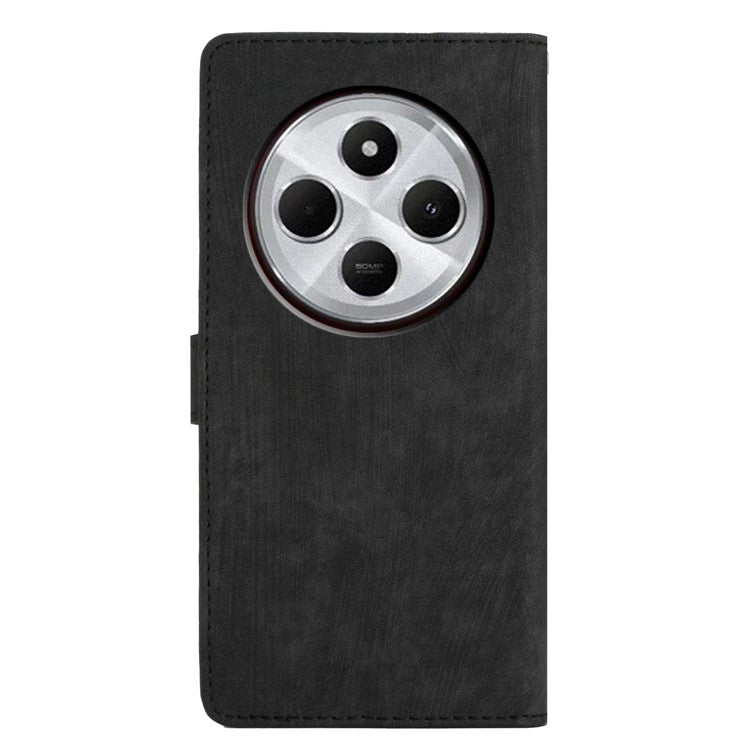 For Xiaomi Poco C75 4G / Redmi 14R 5G / 14C 4G Case with Card Clots Skin-Touch PU Leather Phone Cover Stand - Black