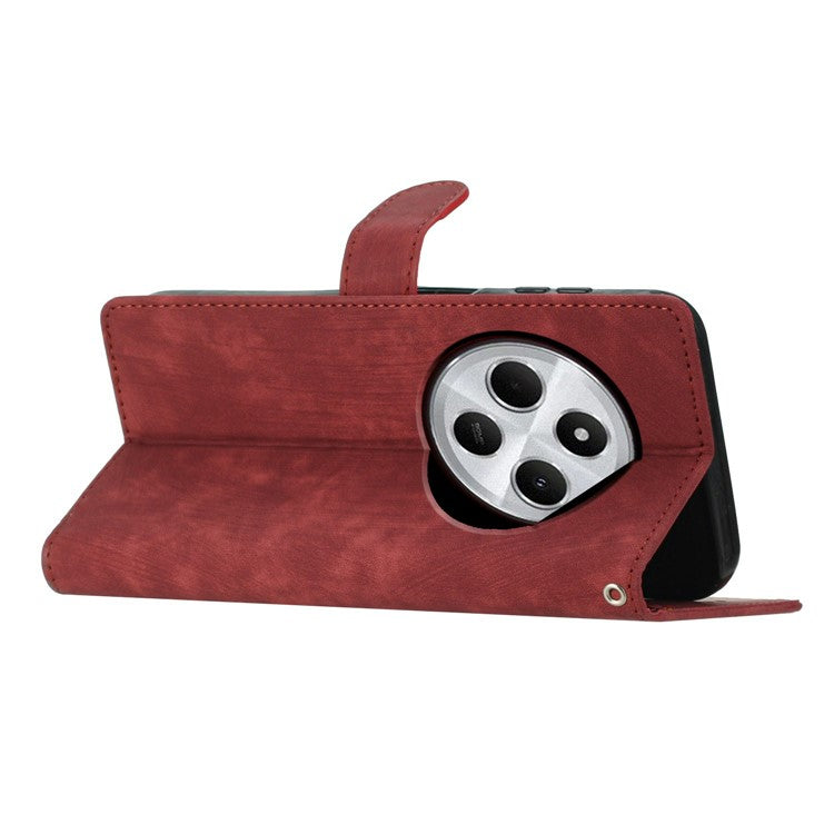 For Xiaomi Poco C75 4G / Redmi 14R 5G / 14C 4G Case with Card Clots Skin-Touch PU Leather Phone Cover Stand - Red