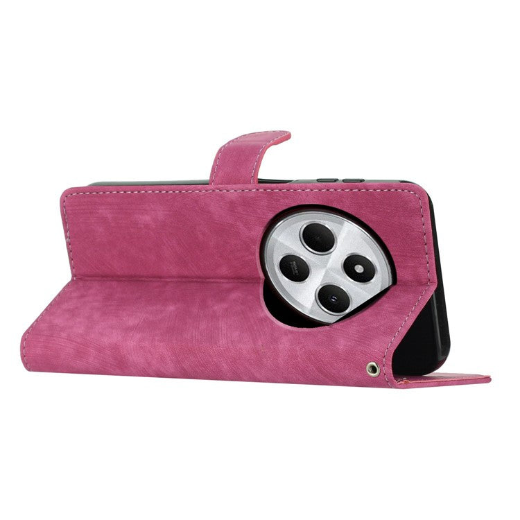 For Xiaomi Poco C75 4G / Redmi 14R 5G / 14C 4G Case with Card Clots Skin-Touch PU Leather Phone Cover Stand - Rose