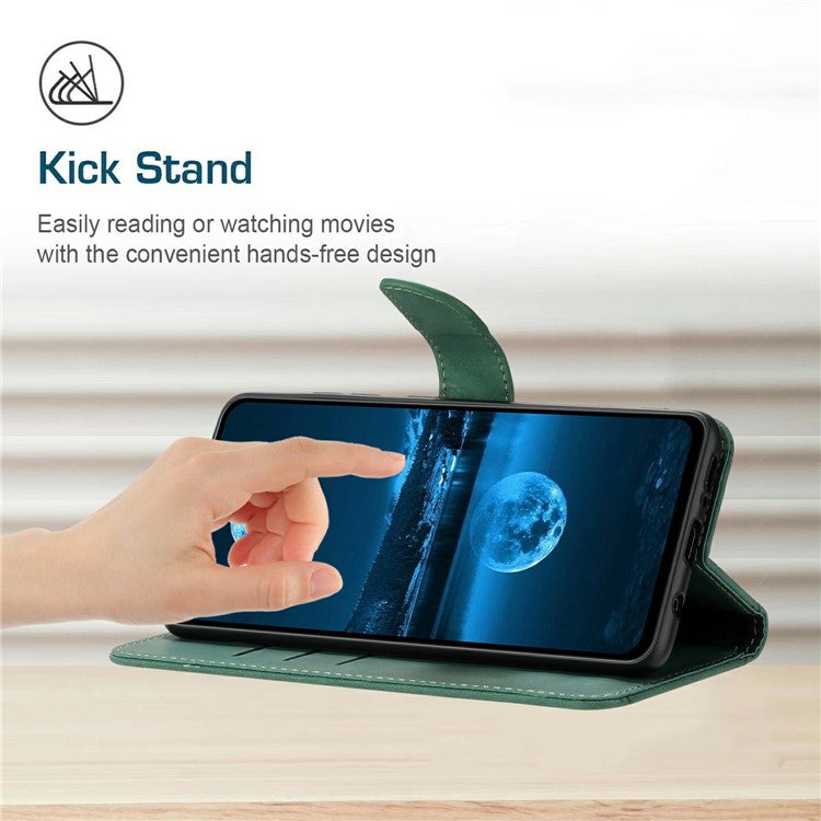 HT05 For Xiaomi Poco C75 4G / Redmi 14R 5G / 14C 4G Case Skin-Touch Lines PU Leather Flip Phone Cover - Green