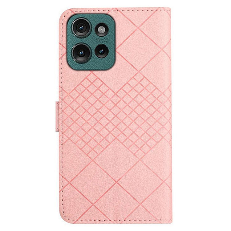 HT06 For Motorola Edge 50 Neo 5G / Moto S50 5G / Thinkphone 25 5G Wallet Phone Case Imprint PU Leather Flip Folio Cover - Pink