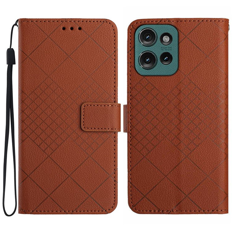 HT06 For Motorola Edge 50 Neo 5G / Moto S50 5G / Thinkphone 25 5G Wallet Phone Case Imprint PU Leather Flip Folio Cover - Brown
