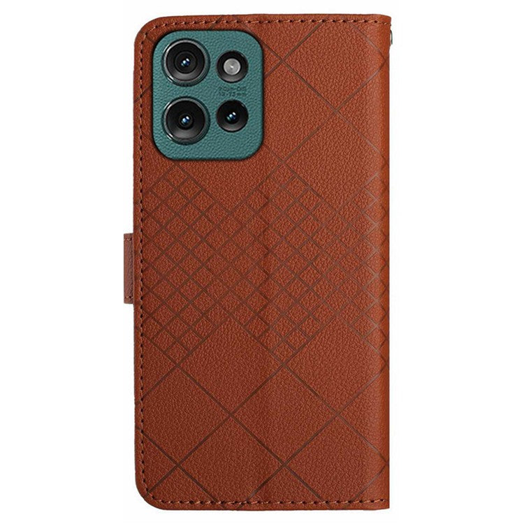 HT06 For Motorola Edge 50 Neo 5G / Moto S50 5G / Thinkphone 25 5G Wallet Phone Case Imprint PU Leather Flip Folio Cover - Brown