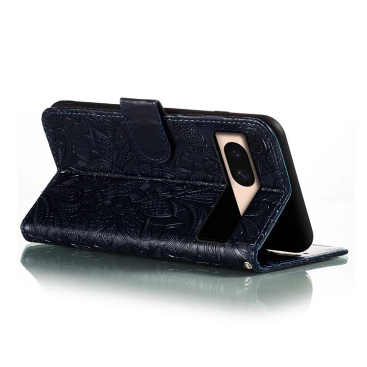 For Google Pixel 8a Case Lace Flowers PU Leather Flip Wallet Phone Cover - Black