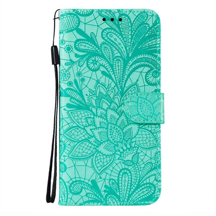 For Google Pixel 8 Case Lace Flowers PU Leather Flip Wallet Phone Cover - Green