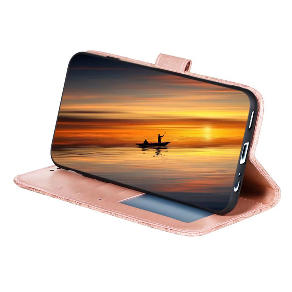 For Samsung Galaxy A16 5G / A16 4G Case Lace Flowers PU Leather Flip Wallet Phone Cover - Rose Gold