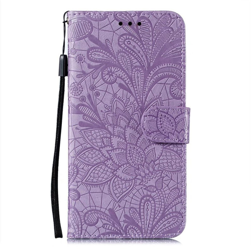 For Samsung Galaxy A16 5G / A16 4G Case Lace Flowers PU Leather Flip Wallet Phone Cover - Purple