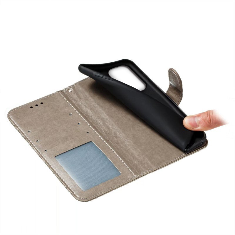 For Samsung Galaxy A16 5G / A16 4G Case Lace Flowers PU Leather Flip Wallet Phone Cover - Grey