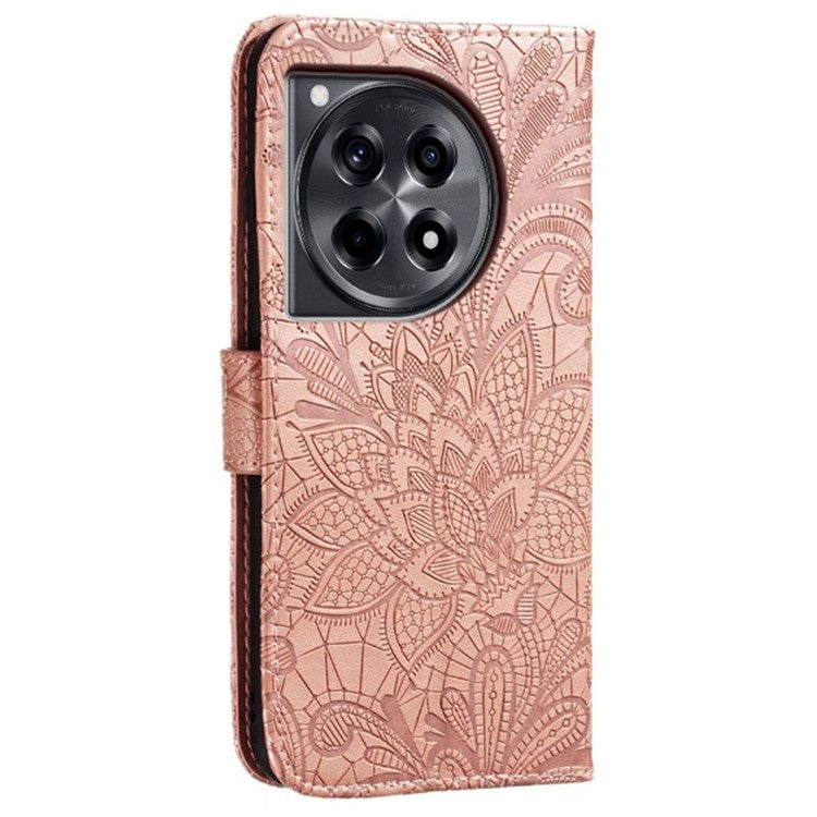 For OnePlus Ace 3 5G Case Lace Flowers PU Leather Flip Wallet Phone Cover - Rose Gold