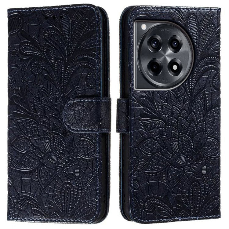 For OnePlus Ace 3 5G Case Lace Flowers PU Leather Flip Wallet Phone Cover - Black