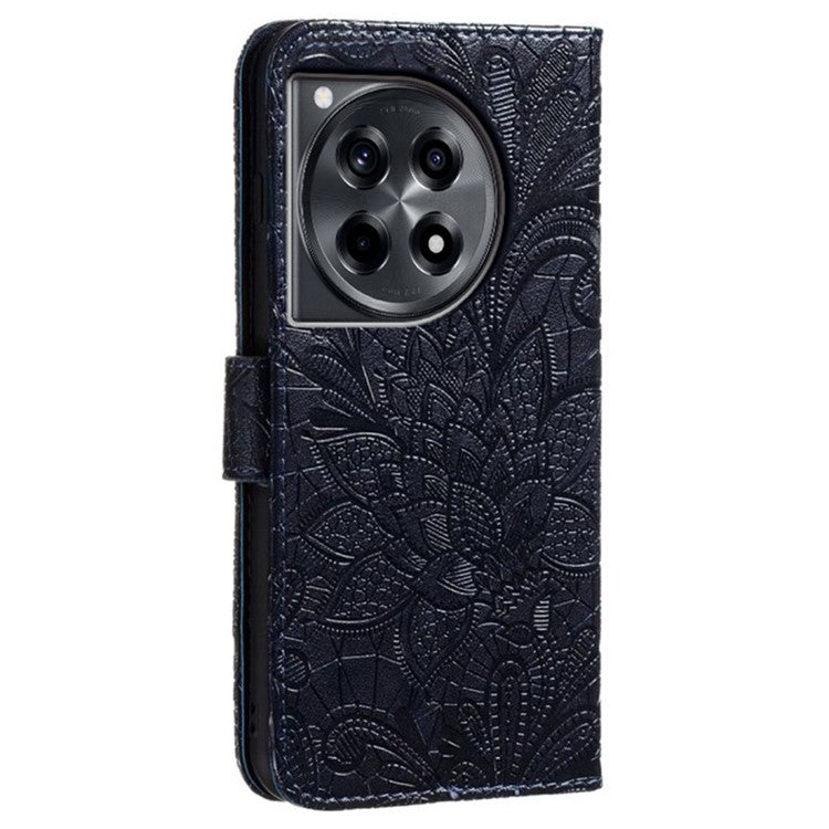 For OnePlus Ace 3 5G Case Lace Flowers PU Leather Flip Wallet Phone Cover - Black