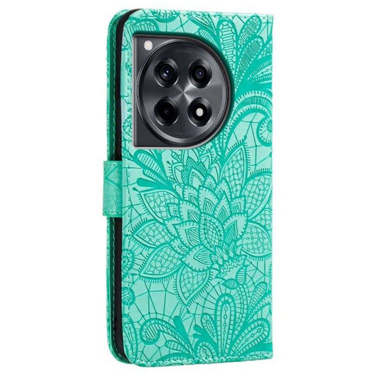 For OnePlus Ace 3 5G Case Lace Flowers PU Leather Flip Wallet Phone Cover - Green