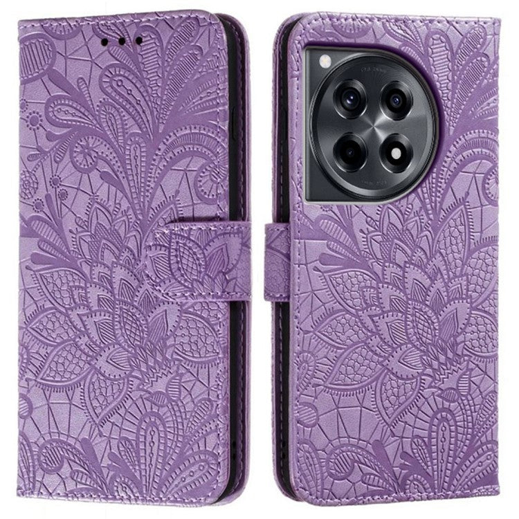 For OnePlus Ace 3 5G Case Lace Flowers PU Leather Flip Wallet Phone Cover - Purple