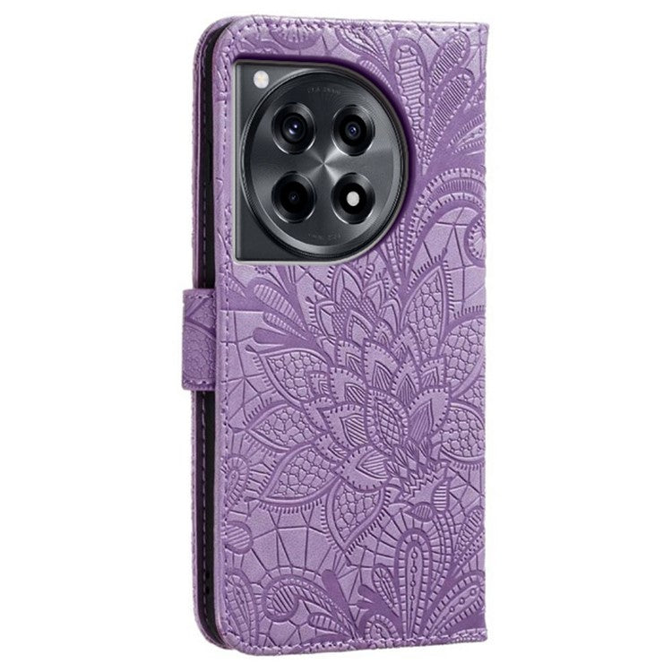 For OnePlus Ace 3 5G Case Lace Flowers PU Leather Flip Wallet Phone Cover - Purple