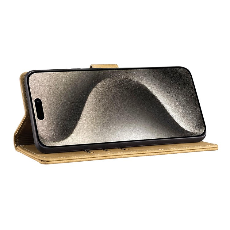 For iPhone 16 Case Heart Cat Folding Stand PU Leather Phone Cover - Light Brown