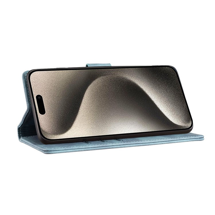 For iPhone 16 Case Heart Cat Folding Stand PU Leather Phone Cover - Blue