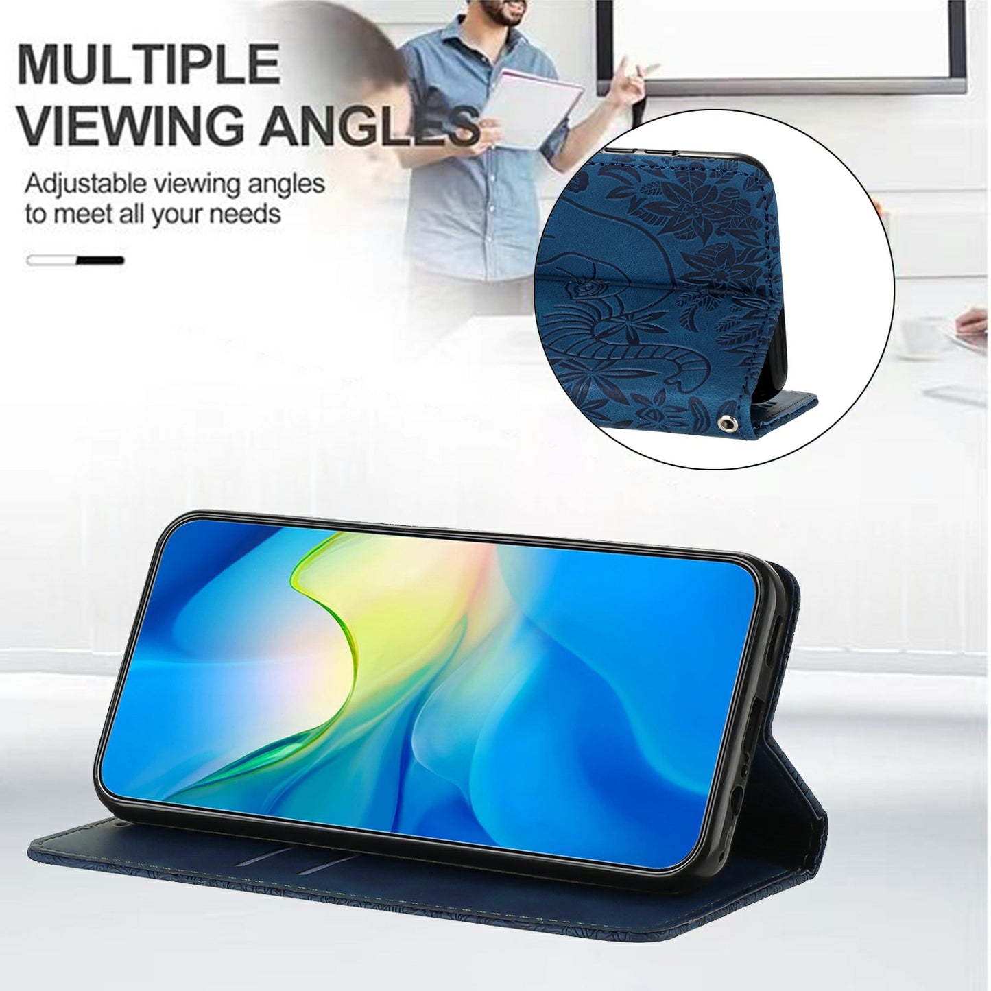 For Samsung Galaxy A16 5G / A16 4G Case PU Leather Wallet Phone Cover Elephant Pattern - Blue