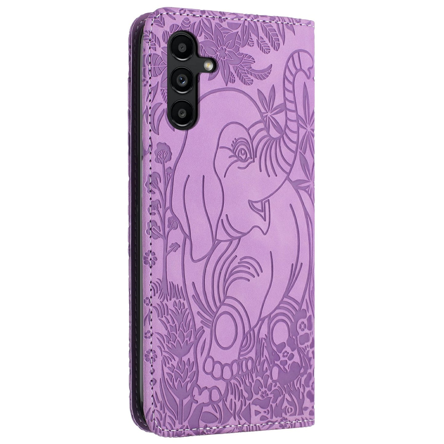 For Samsung Galaxy A16 5G / A16 4G Case PU Leather Wallet Phone Cover Elephant Pattern - Purple