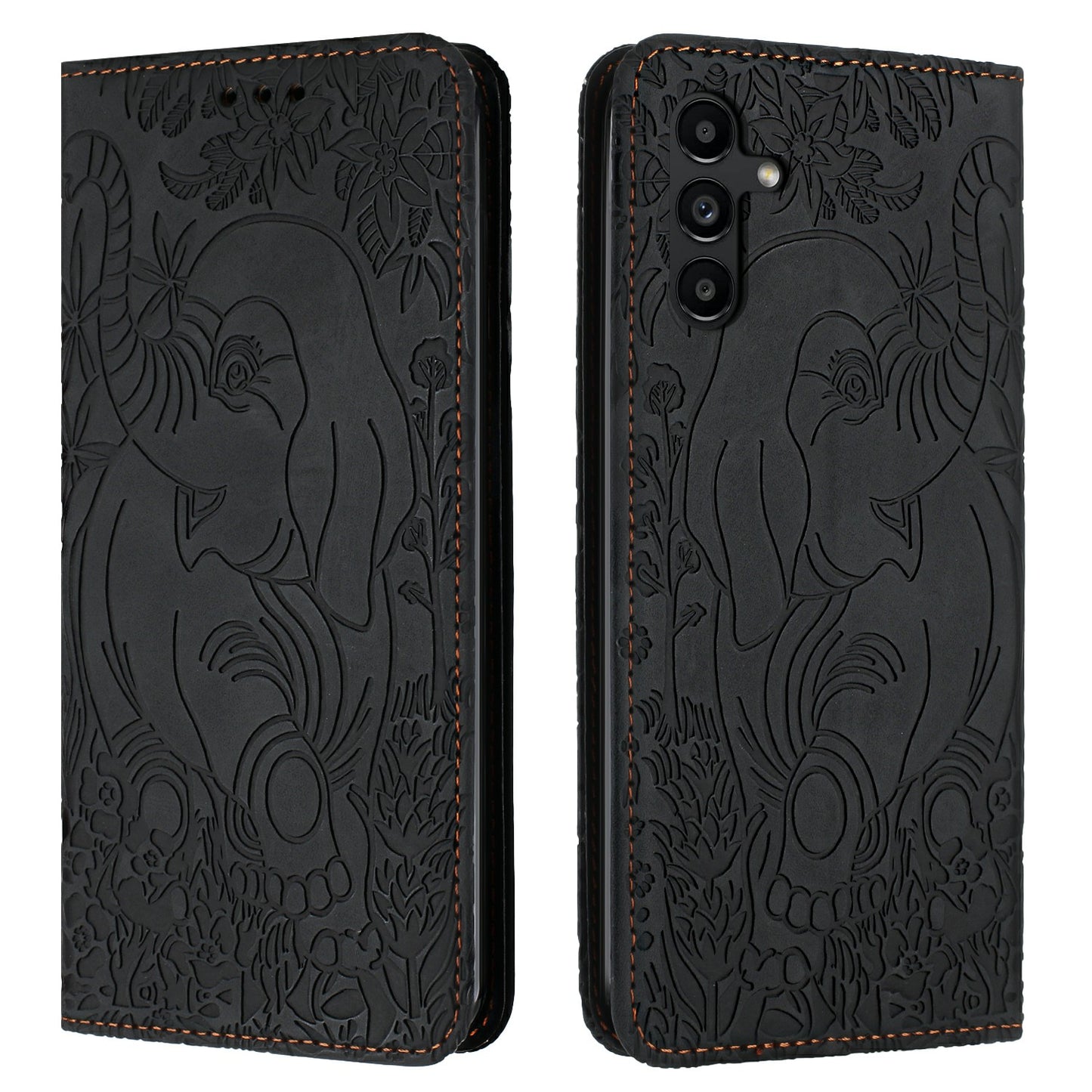 For Samsung Galaxy A16 5G / A16 4G Case PU Leather Wallet Phone Cover Elephant Pattern - Black