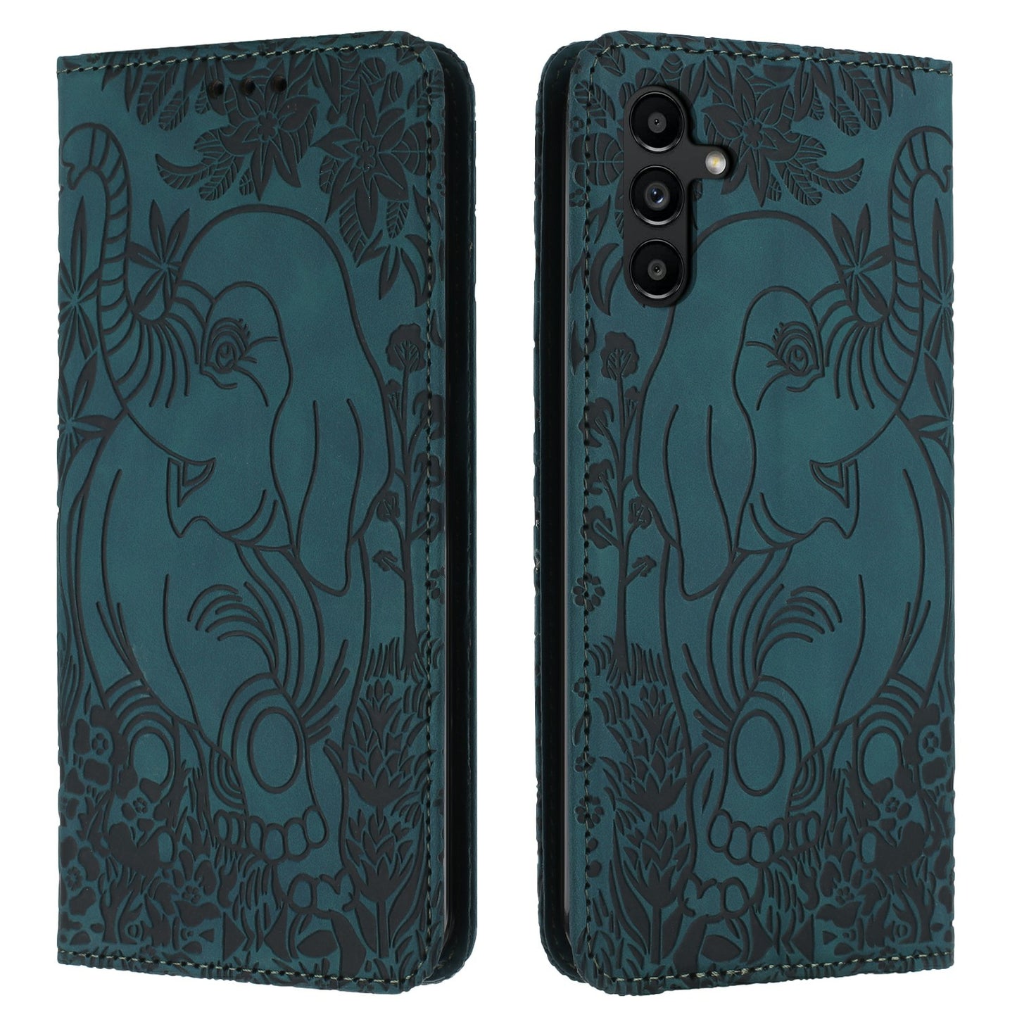 For Samsung Galaxy A16 5G / A16 4G Case PU Leather Wallet Phone Cover Elephant Pattern - Green