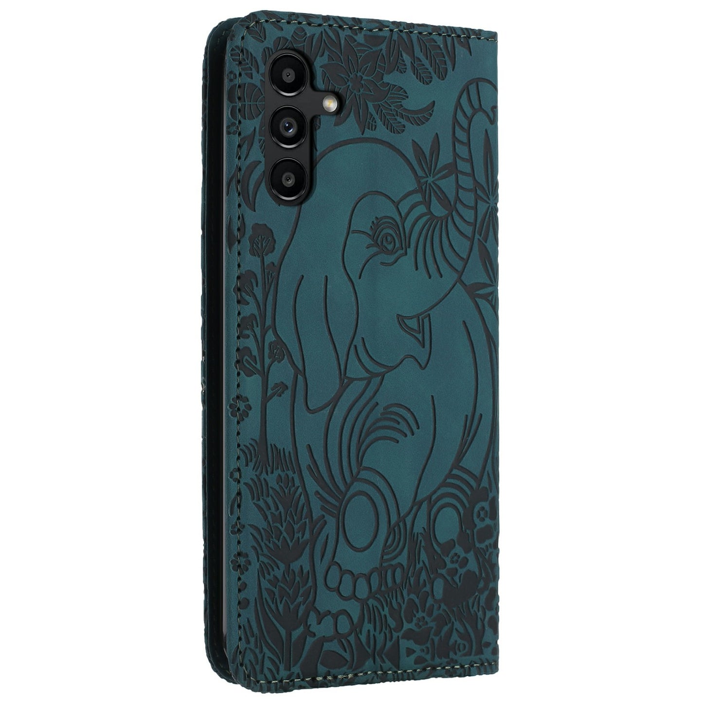 For Samsung Galaxy A16 5G / A16 4G Case PU Leather Wallet Phone Cover Elephant Pattern - Green