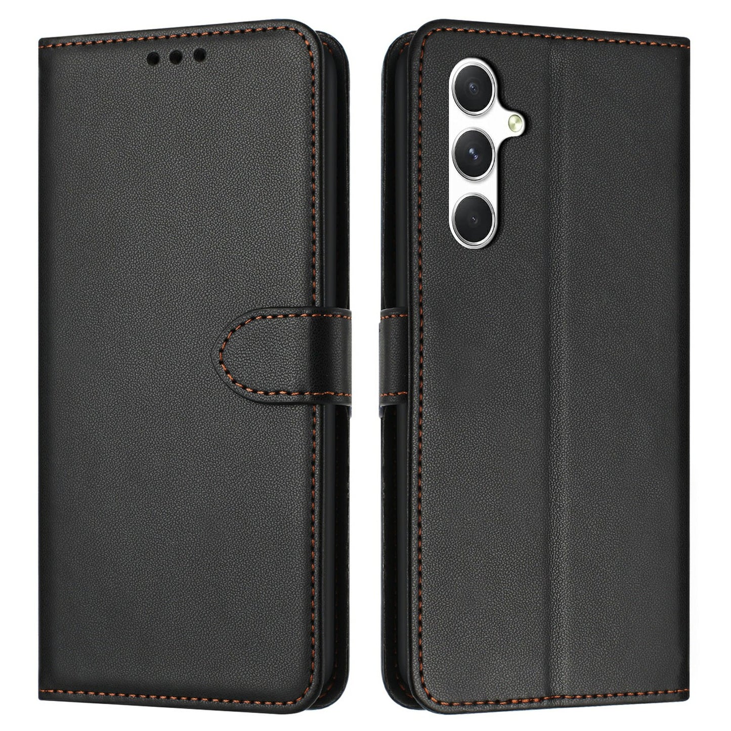 For Samsung Galaxy A16 5G / A16 4G Wallet Phone Case Leather Stand Cover with Strap - Black