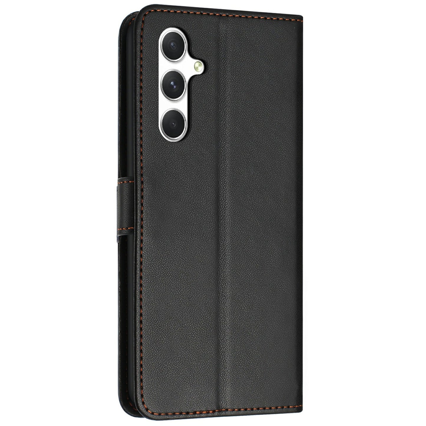 For Samsung Galaxy A16 5G / A16 4G Wallet Phone Case Leather Stand Cover with Strap - Black