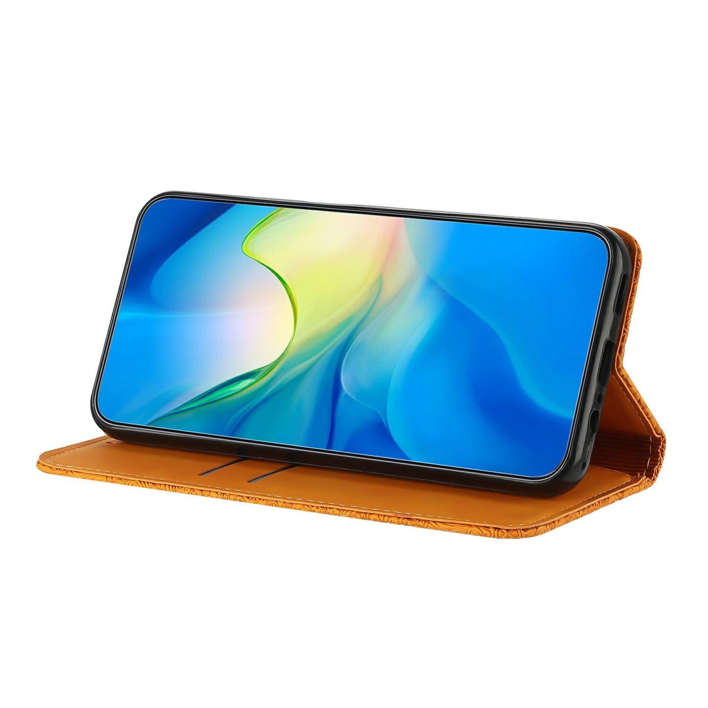 For Samsung Galaxy A16 5G / A16 4G Case Imprinted Flower Wallet Stand Leather Phone Cover - Yellow