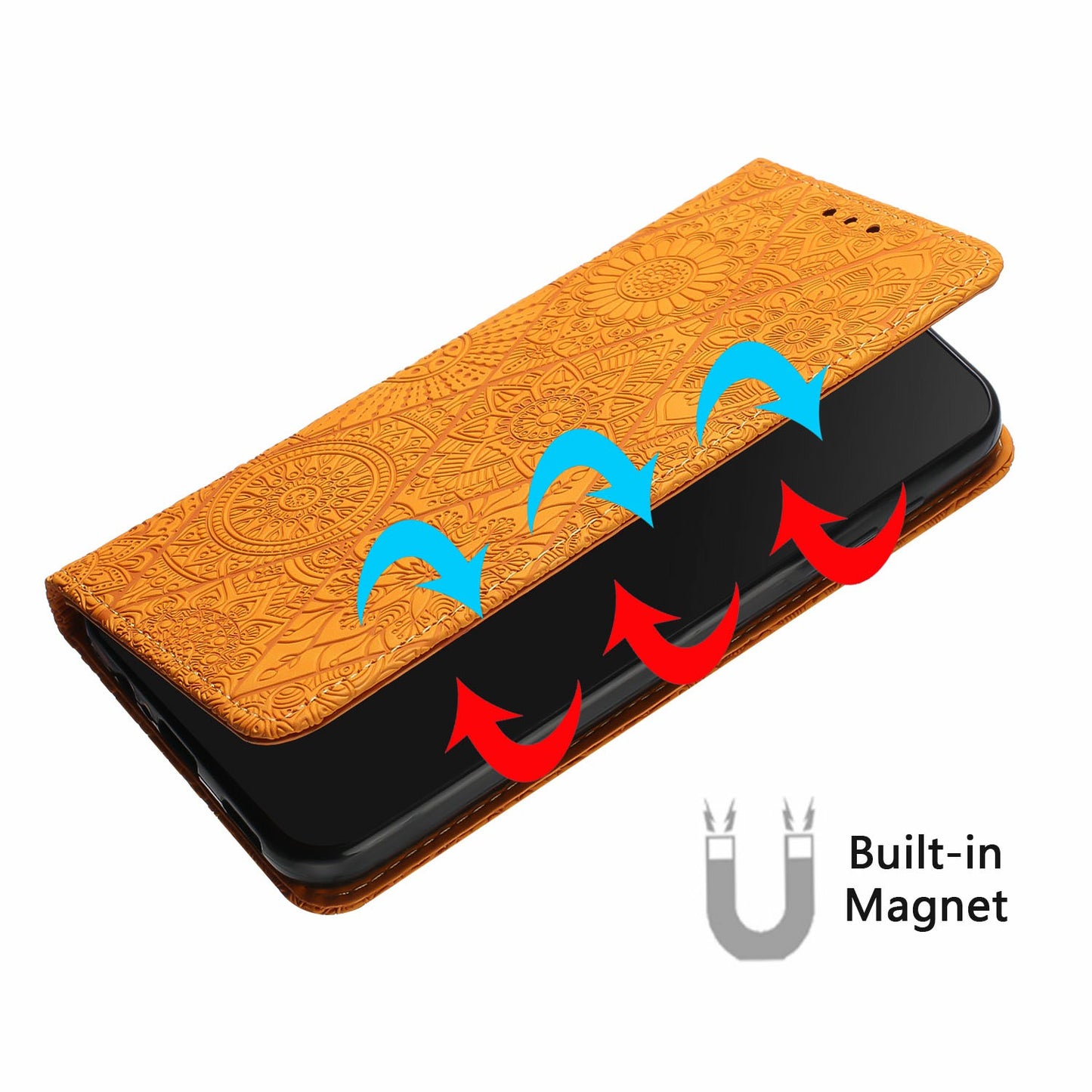 For Samsung Galaxy A16 5G / A16 4G Case Imprinted Flower Wallet Stand Leather Phone Cover - Yellow