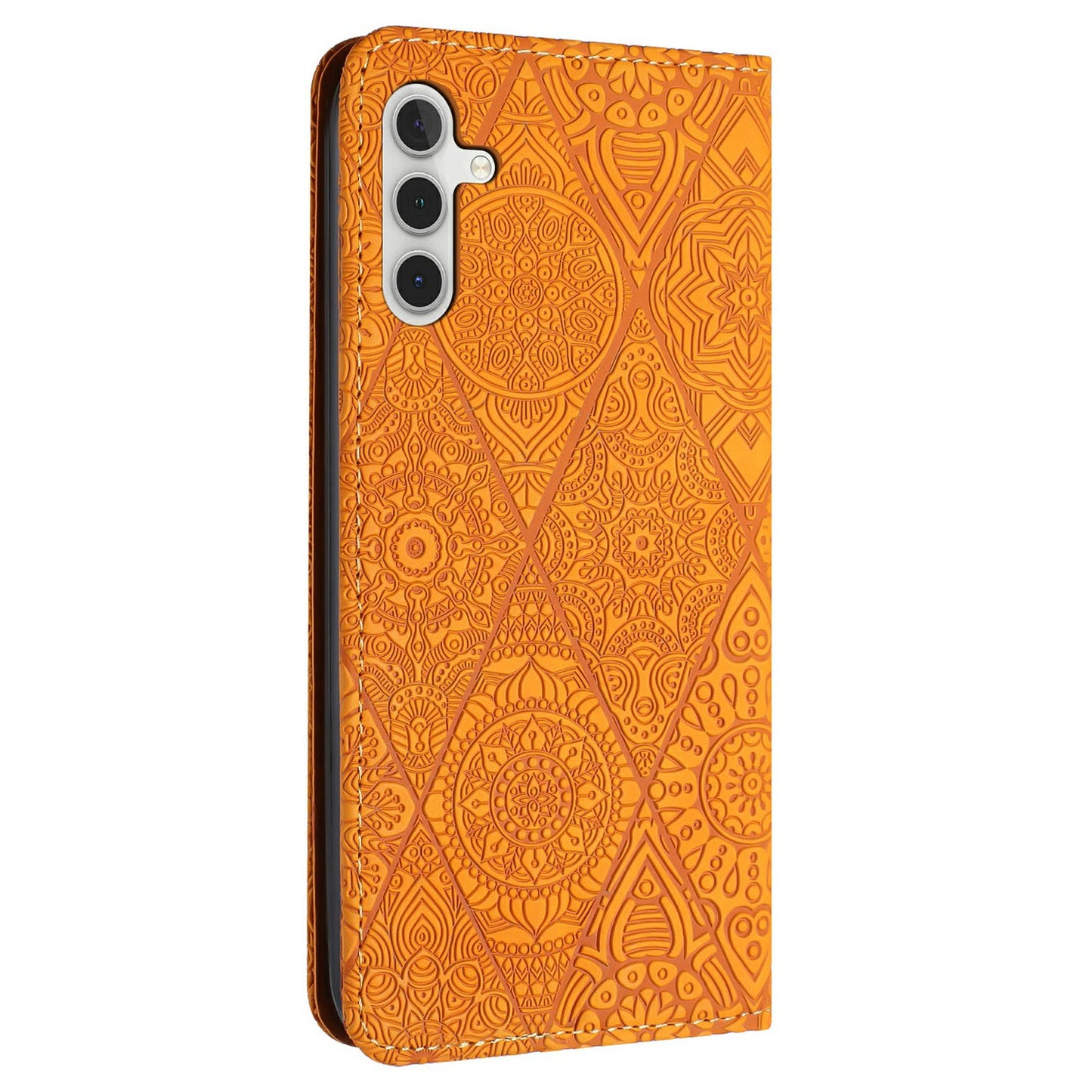 For Samsung Galaxy A16 5G / A16 4G Case Imprinted Flower Wallet Stand Leather Phone Cover - Yellow