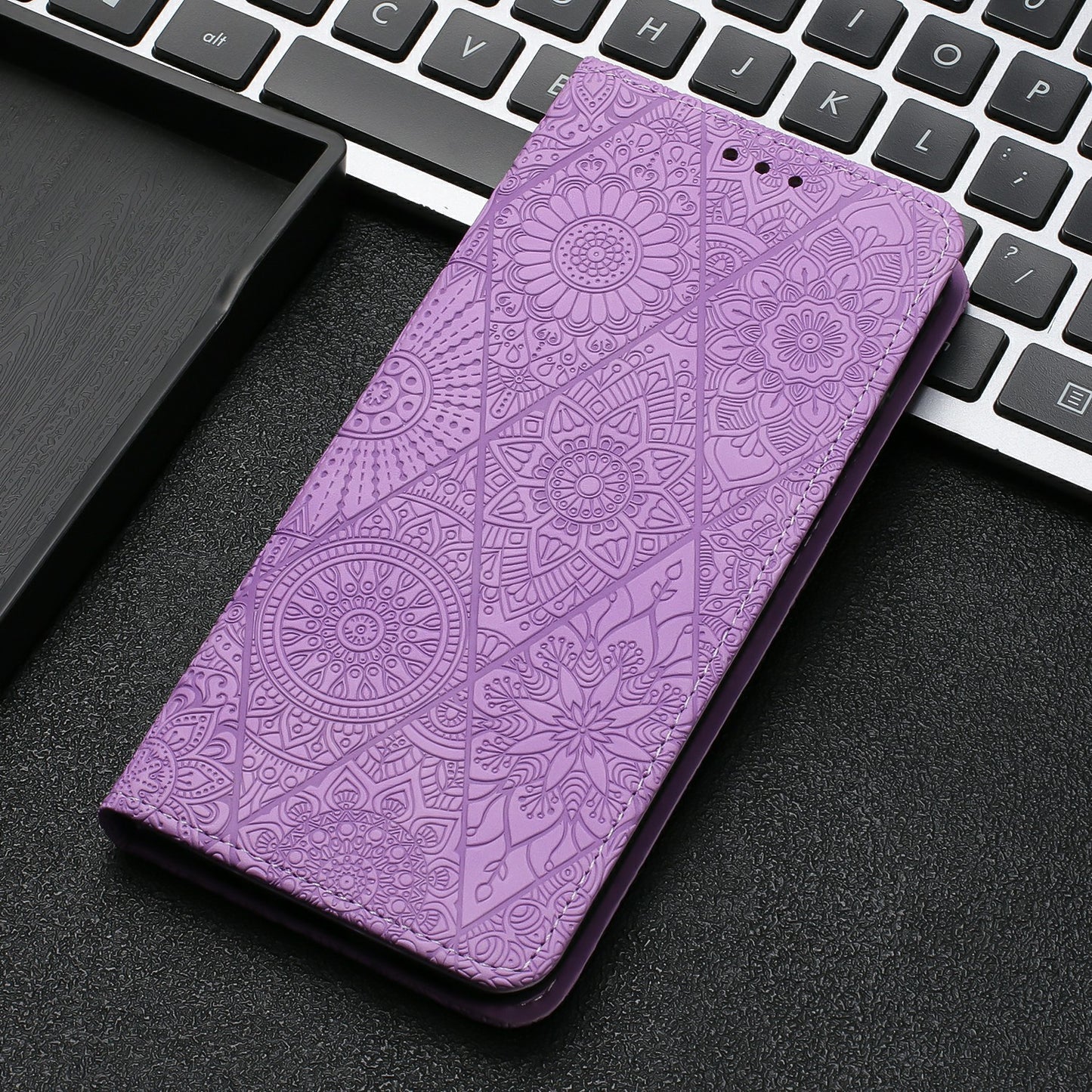 For Samsung Galaxy A16 5G / A16 4G Case Imprinted Flower Wallet Stand Leather Phone Cover - Purple