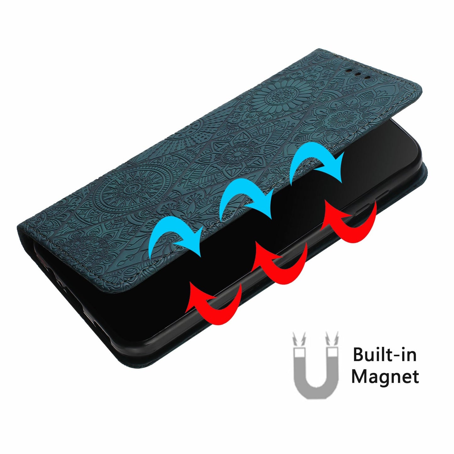 For Samsung Galaxy A16 5G / A16 4G Case Imprinted Flower Wallet Stand Leather Phone Cover - Blue