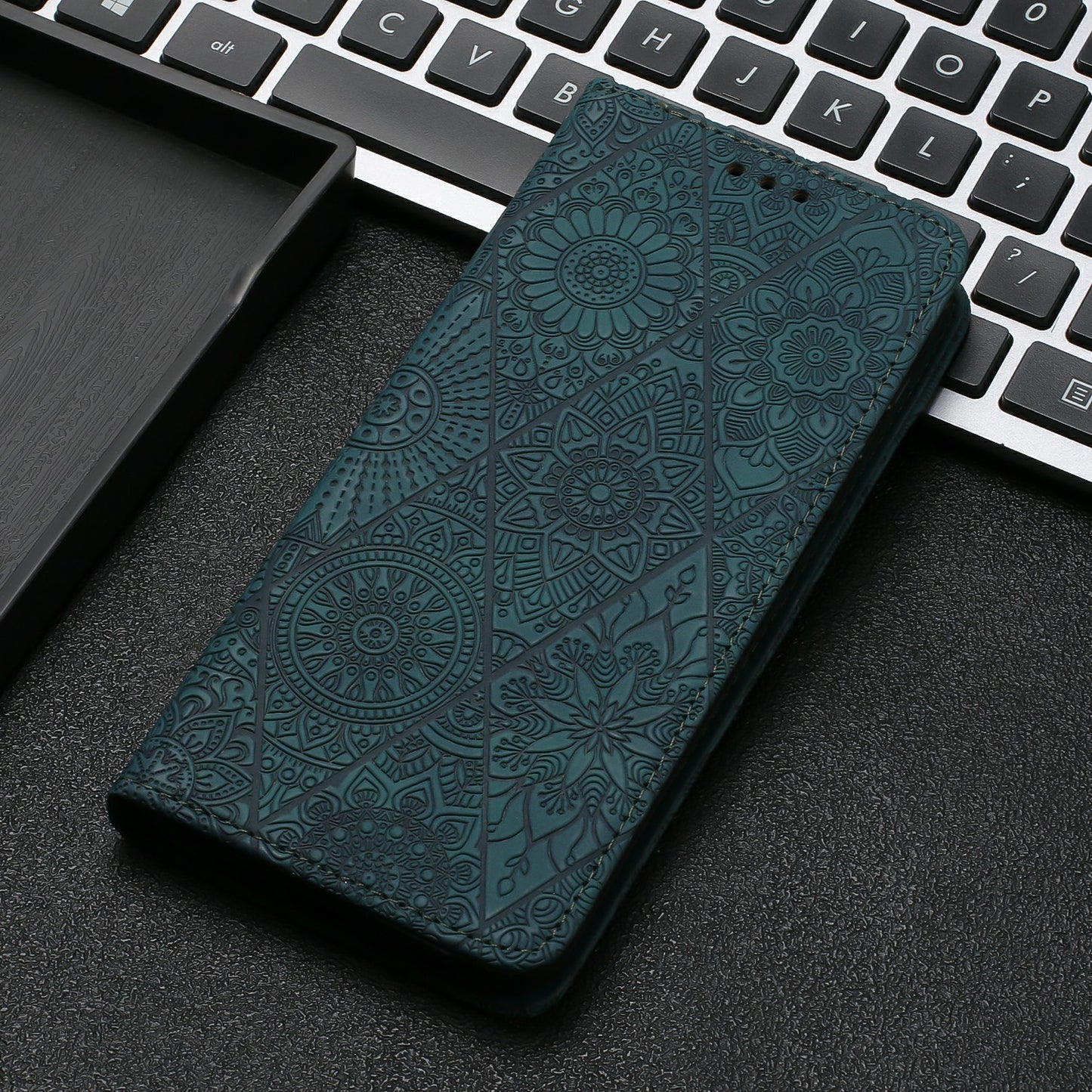 For Samsung Galaxy A16 5G / A16 4G Case Imprinted Flower Wallet Stand Leather Phone Cover - Blue