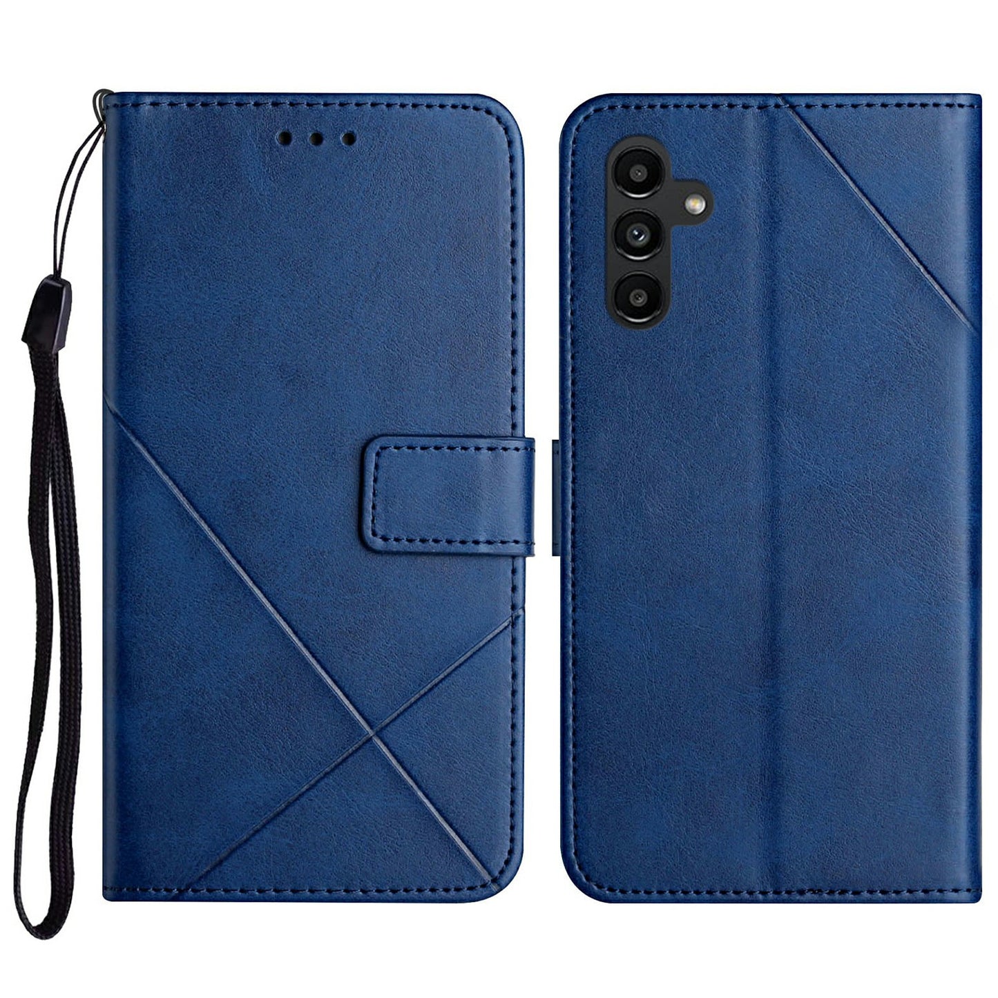 For Samsung Galaxy A16 5G / A16 4G Leather Case Line Pattern Wallet Phone Cover - Blue