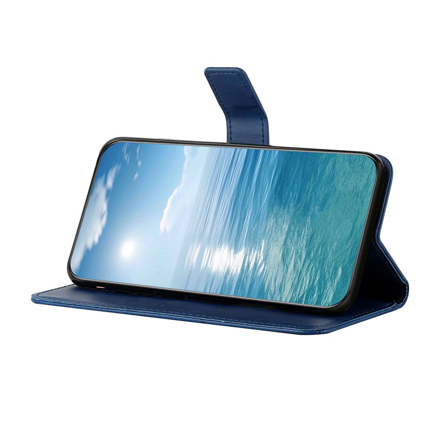 For Samsung Galaxy A16 5G / A16 4G Leather Case Line Pattern Wallet Phone Cover - Blue