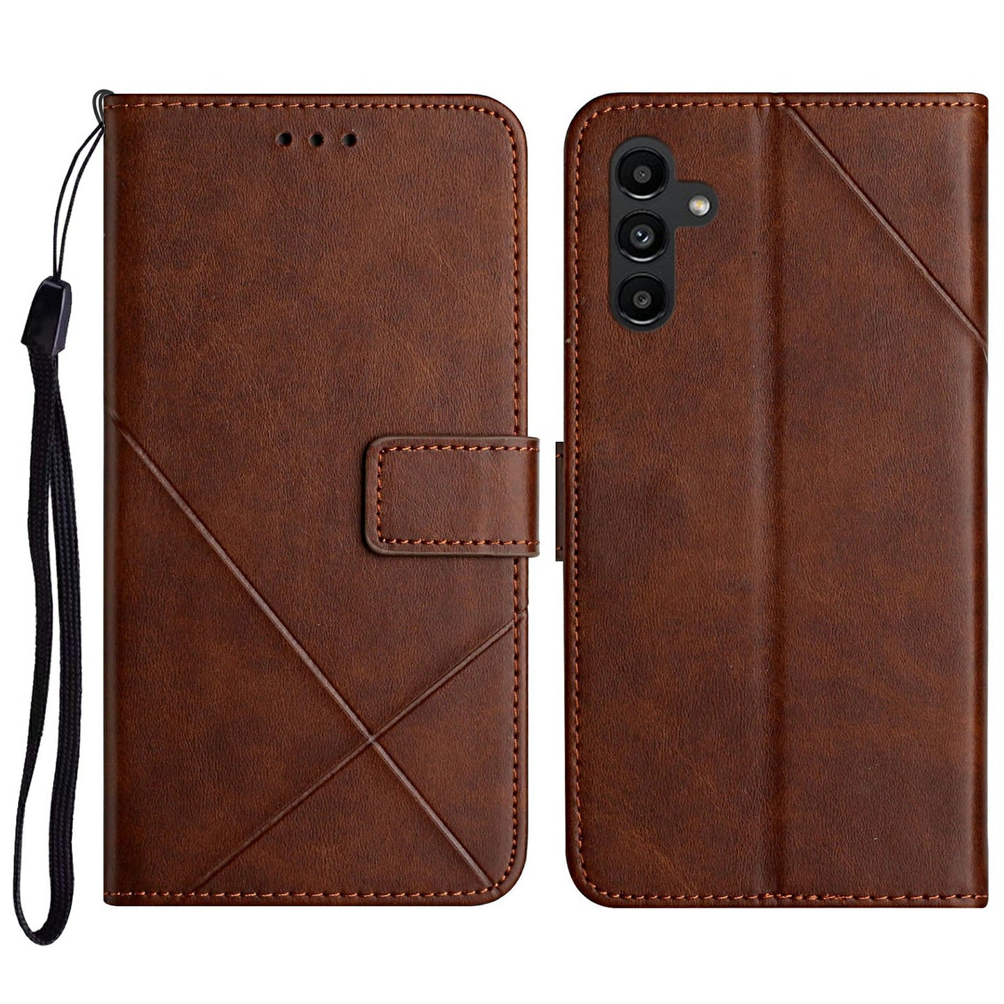 For Samsung Galaxy A16 5G / A16 4G Leather Case Line Pattern Wallet Phone Cover - Brown