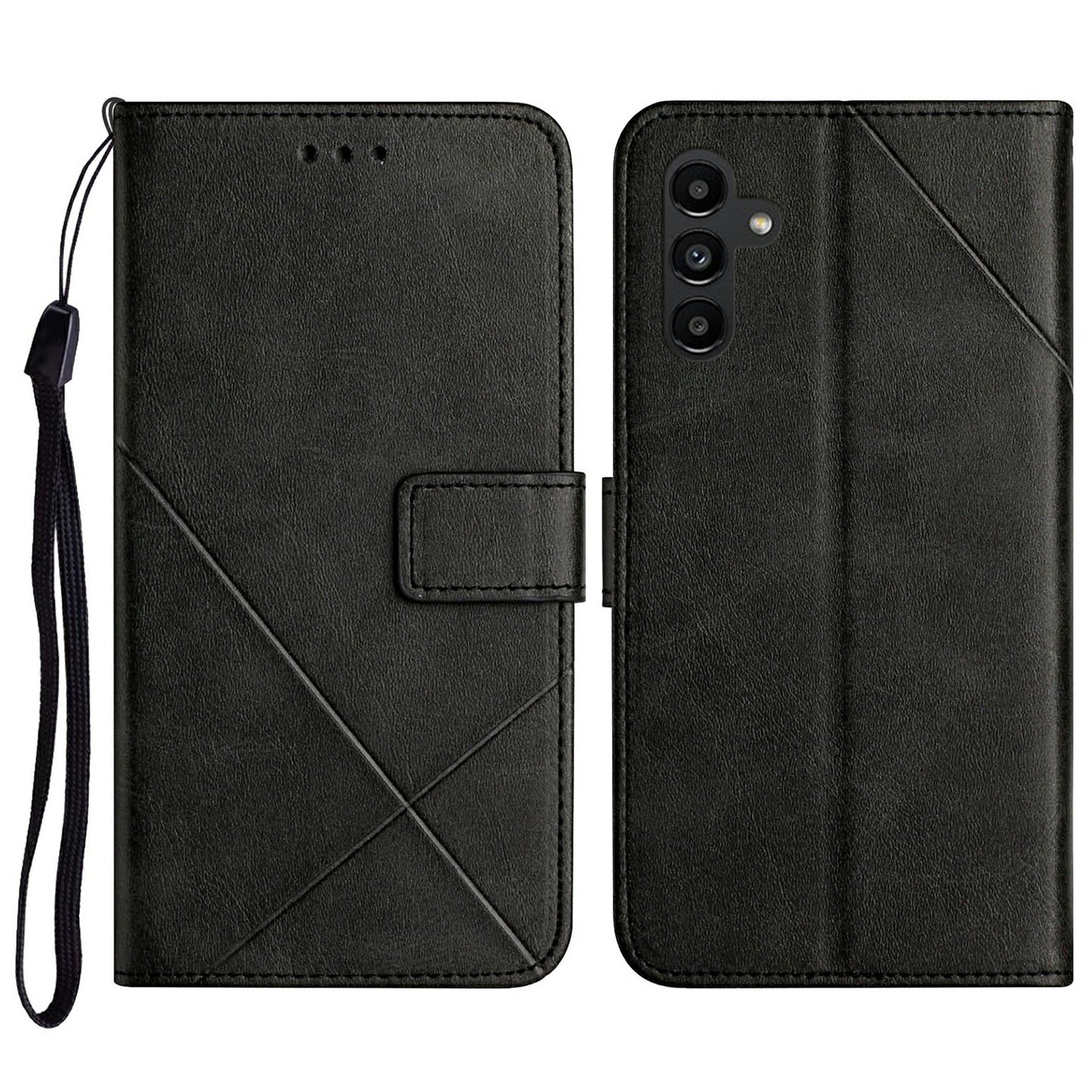 For Samsung Galaxy A16 5G / A16 4G Leather Case Line Pattern Wallet Phone Cover - Black