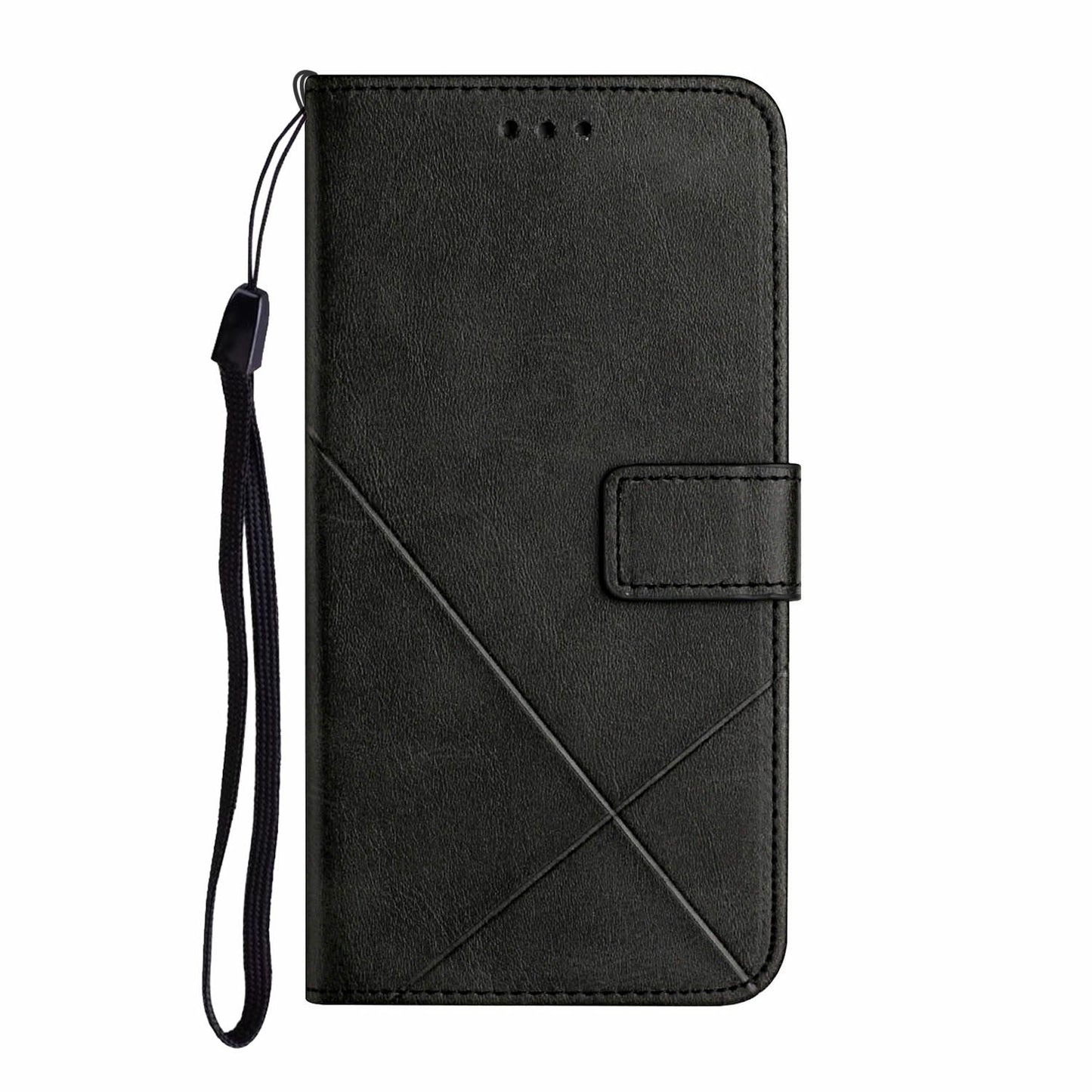 For Samsung Galaxy A16 5G / A16 4G Leather Case Line Pattern Wallet Phone Cover - Black