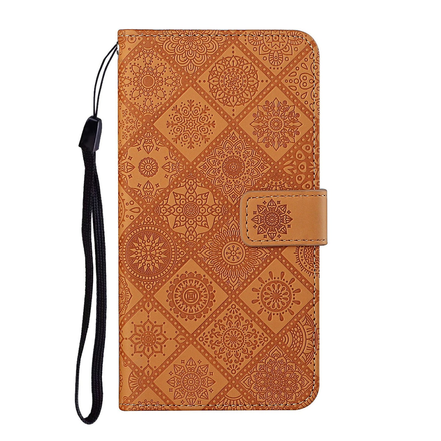 For Samsung Galaxy A16 5G / A16 4G Leather Case Ethnic Style Phone Wallet Cover with Strap - Brown