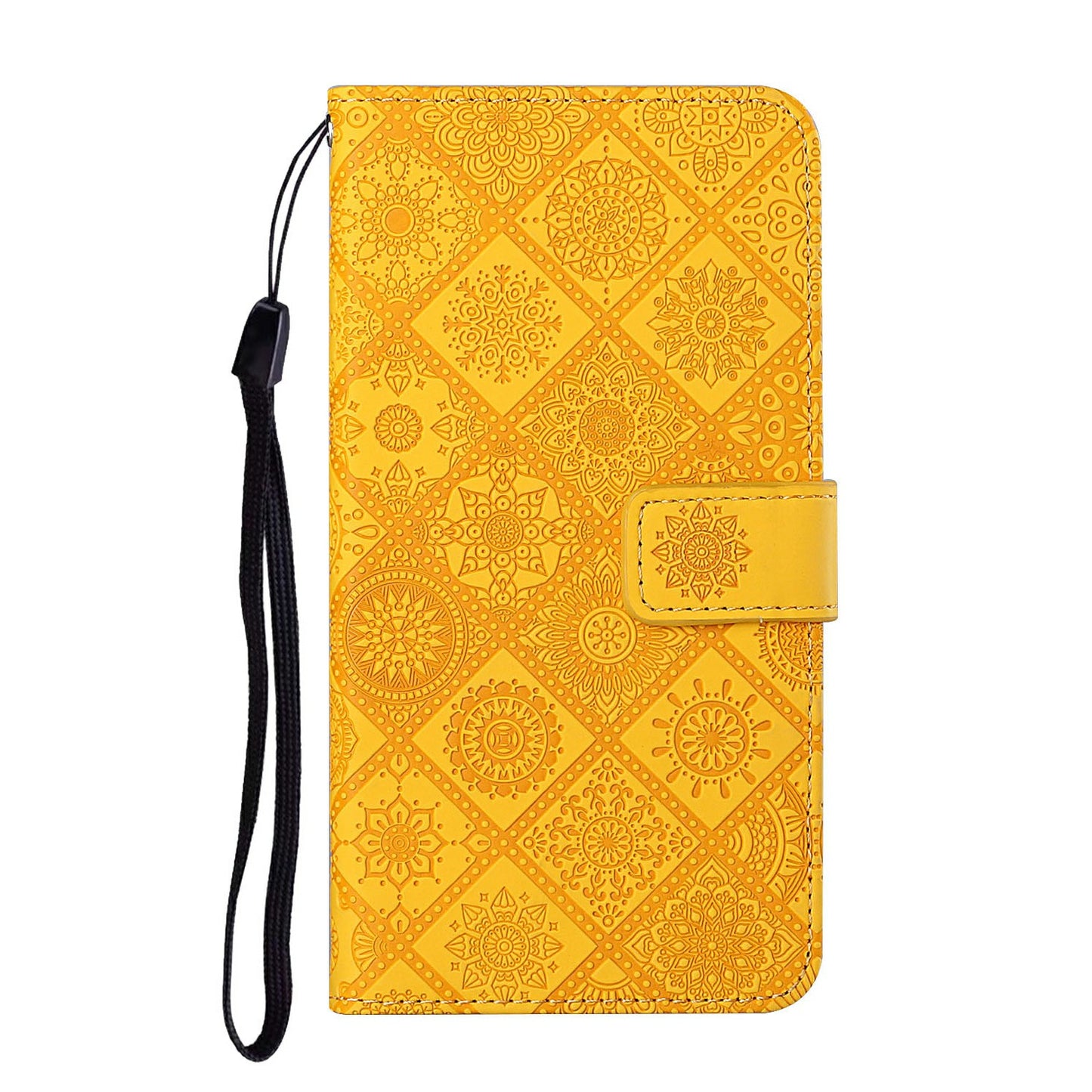 For Samsung Galaxy A16 5G / A16 4G Leather Case Ethnic Style Phone Wallet Cover with Strap - Yellow