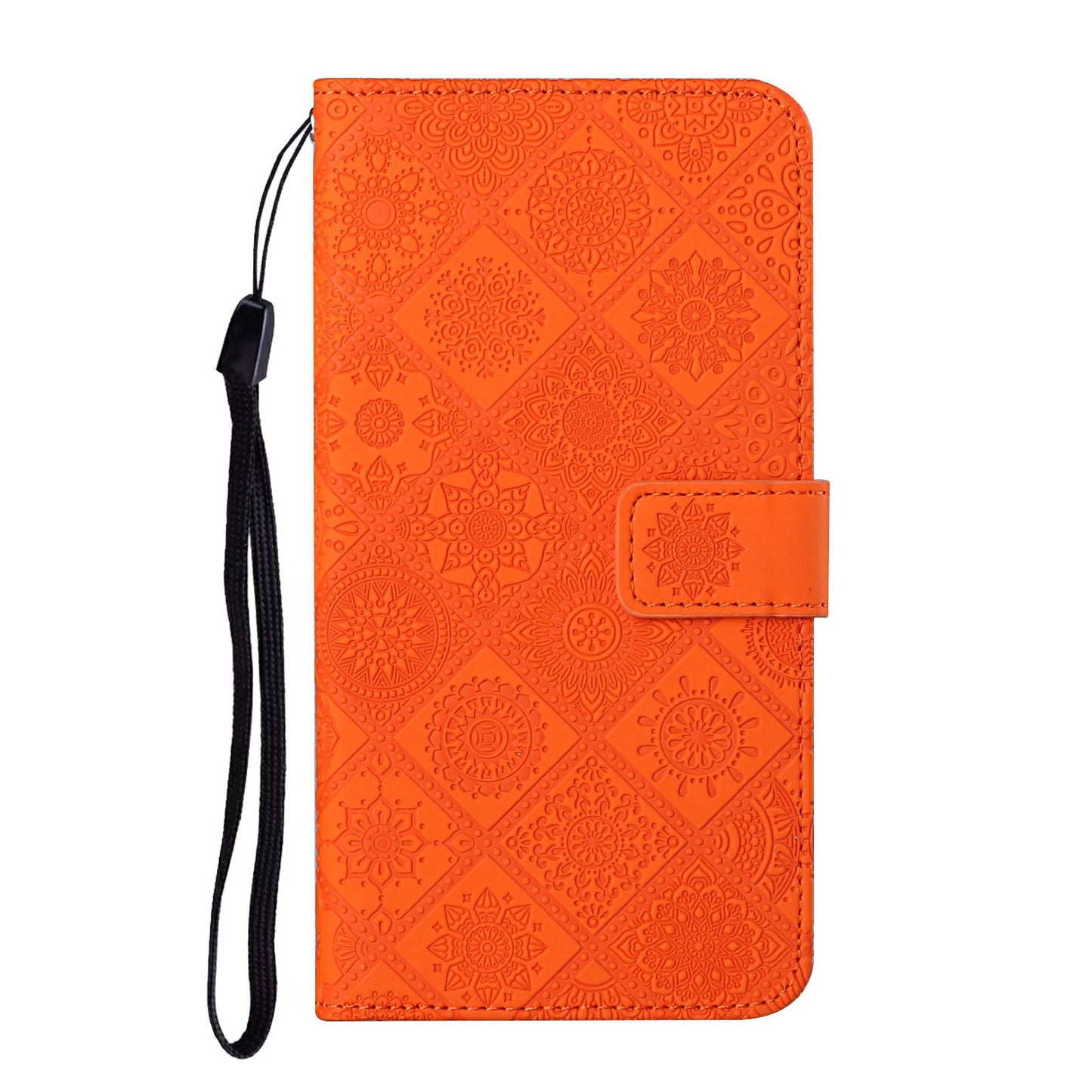 For Samsung Galaxy A16 5G / A16 4G Leather Case Ethnic Style Phone Wallet Cover with Strap - Orange