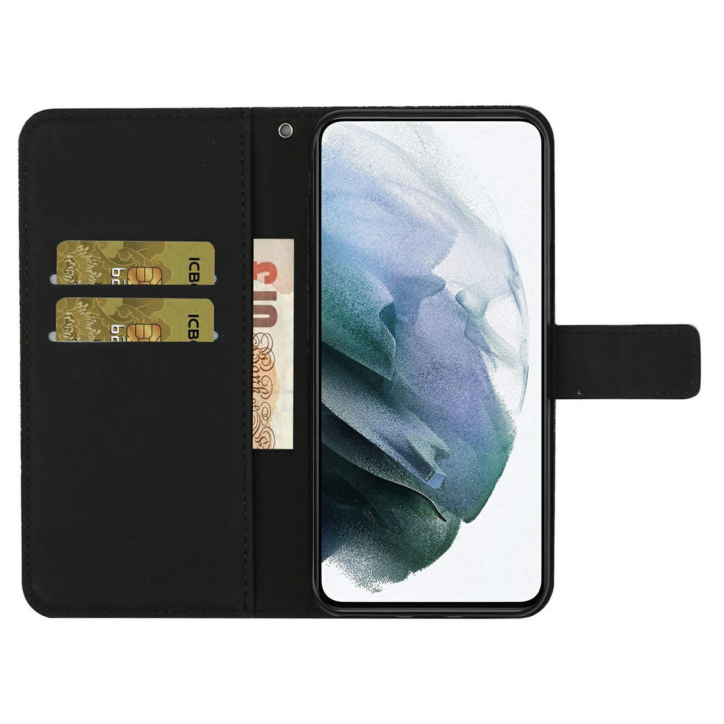 For Samsung Galaxy A16 5G / A16 4G Leather Case Ethnic Style Phone Wallet Cover with Strap - Black