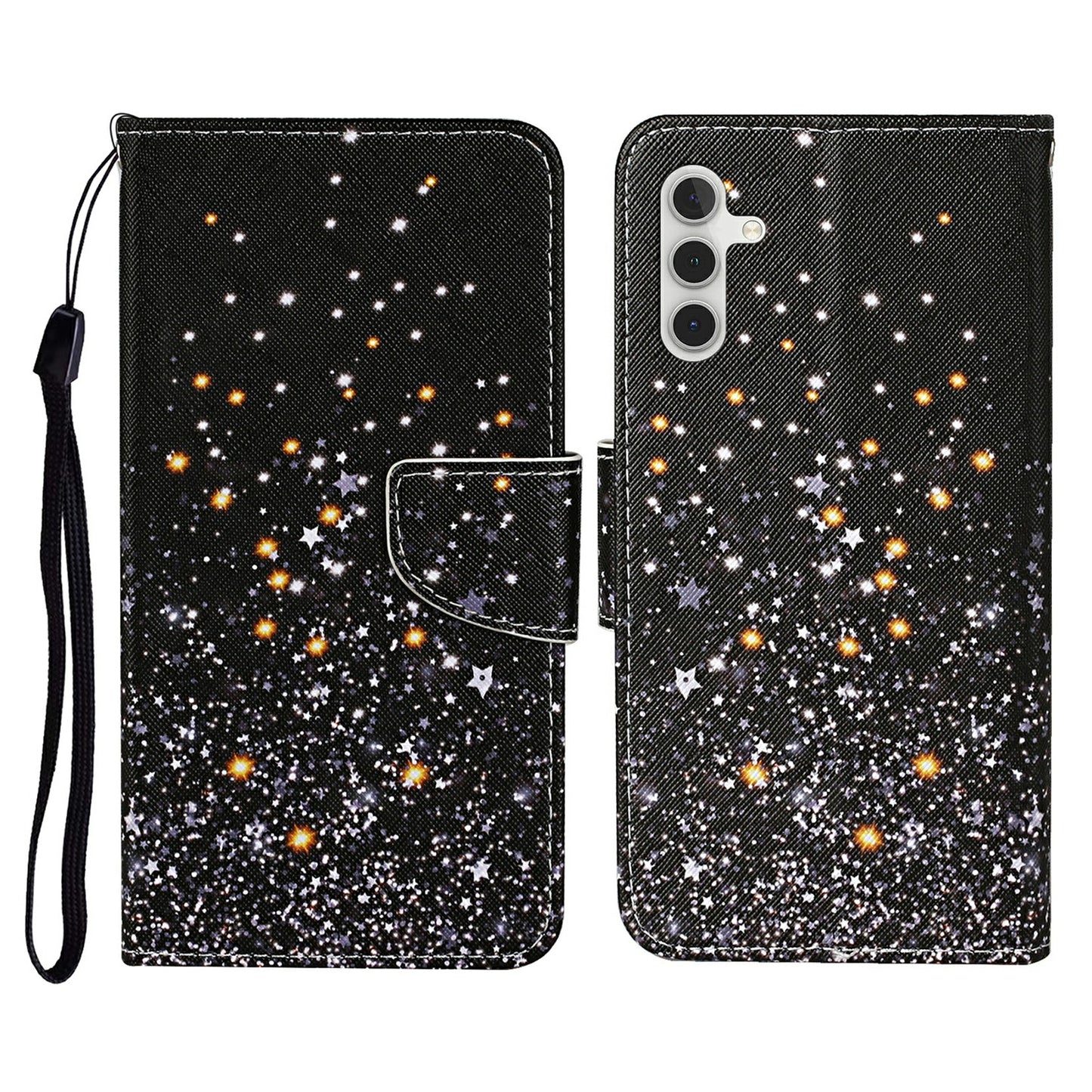 For Samsung Galaxy A16 5G / A16 4G Case Pattern Printing Protective Leather Folio Phone Cover - Black Pentagram