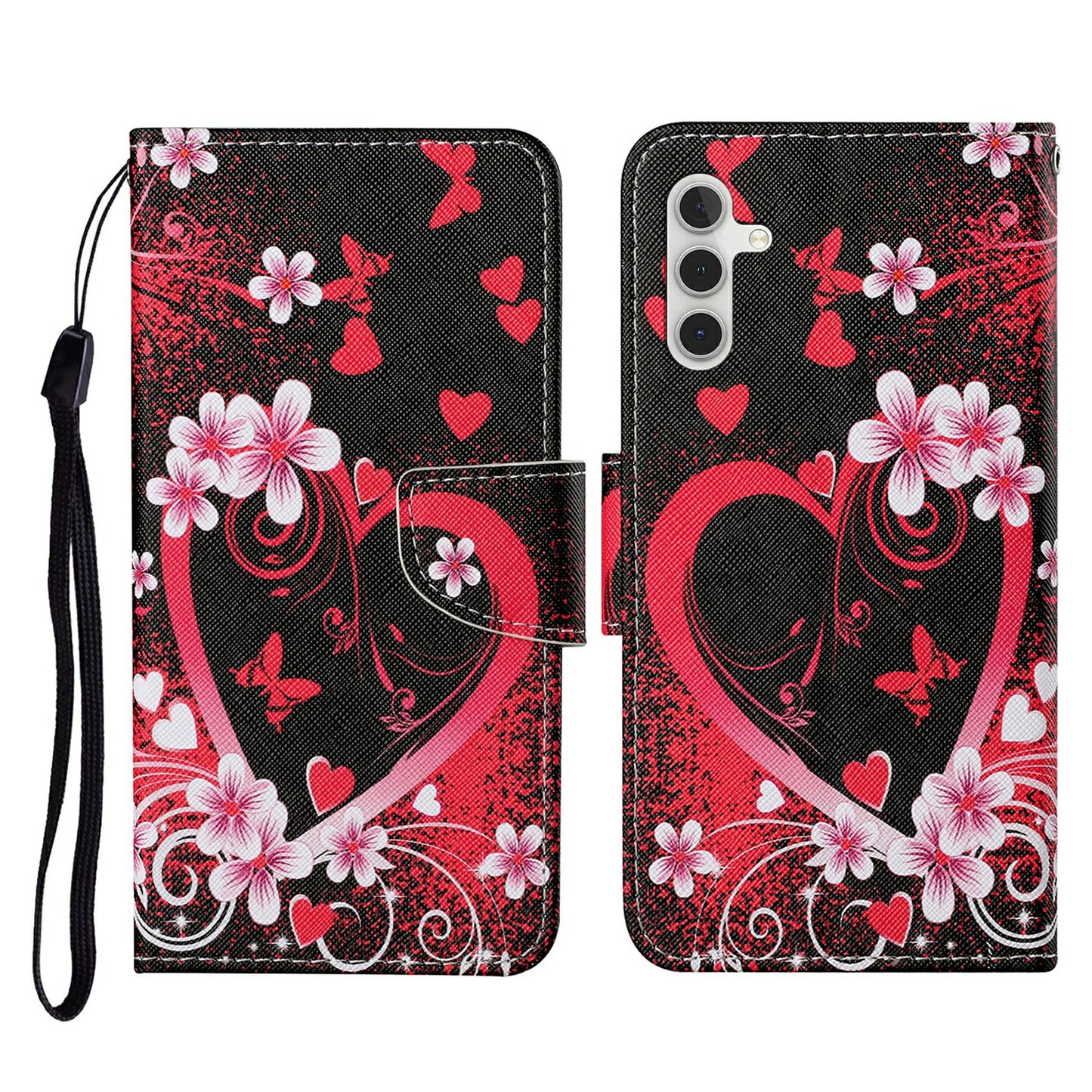For Samsung Galaxy A16 5G / A16 4G Case Pattern Printing Protective Leather Folio Phone Cover - Red Heart