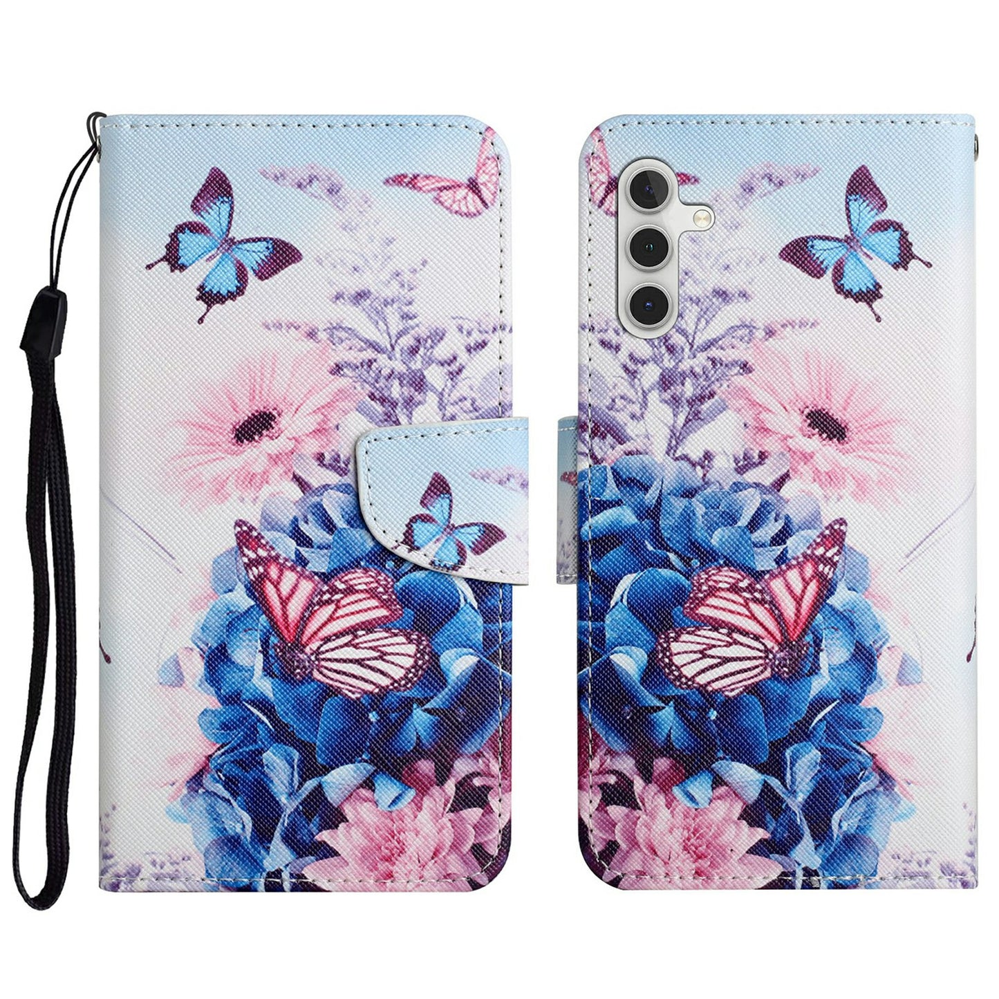 For Samsung Galaxy A16 5G / A16 4G Case Pattern Printing Protective Leather Folio Phone Cover - Purple Butterfly