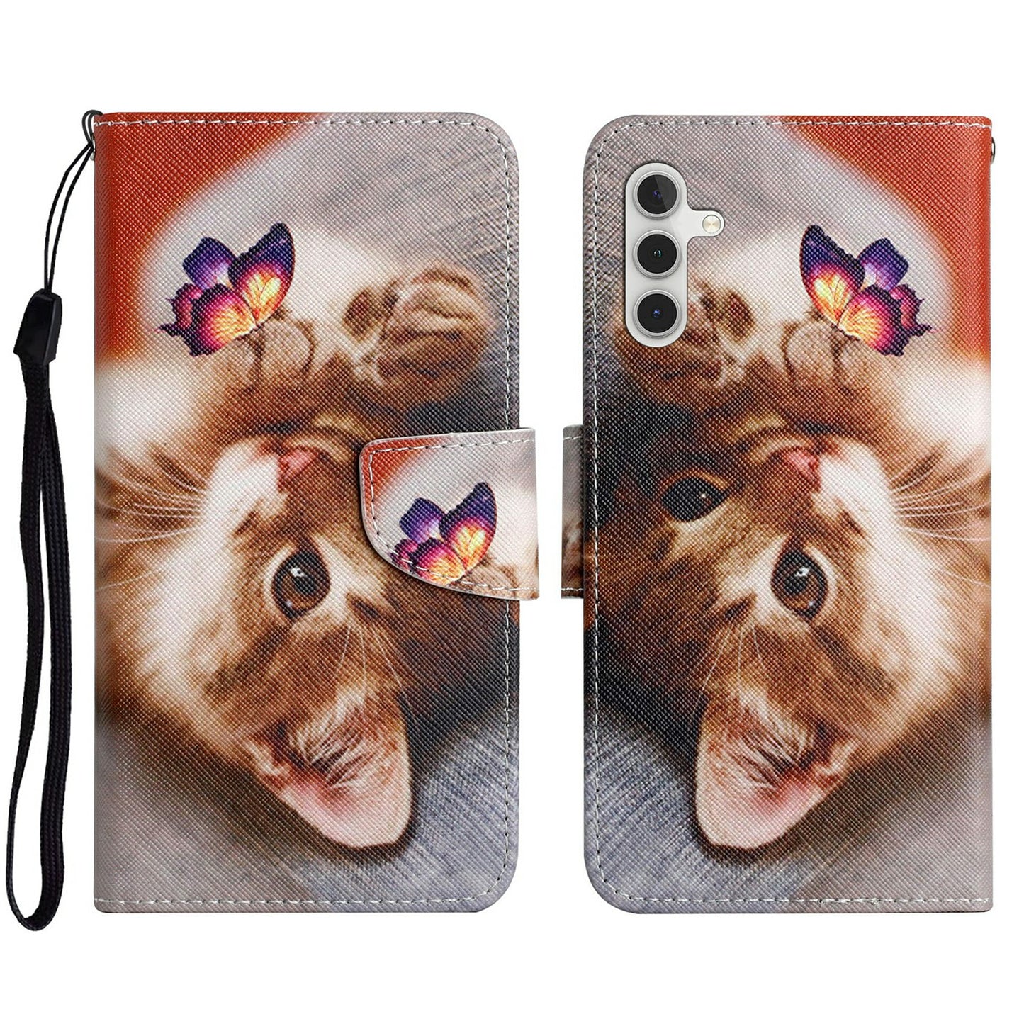 For Samsung Galaxy A16 5G / A16 4G Case Pattern Printing Protective Leather Folio Phone Cover - Butterfly Cat