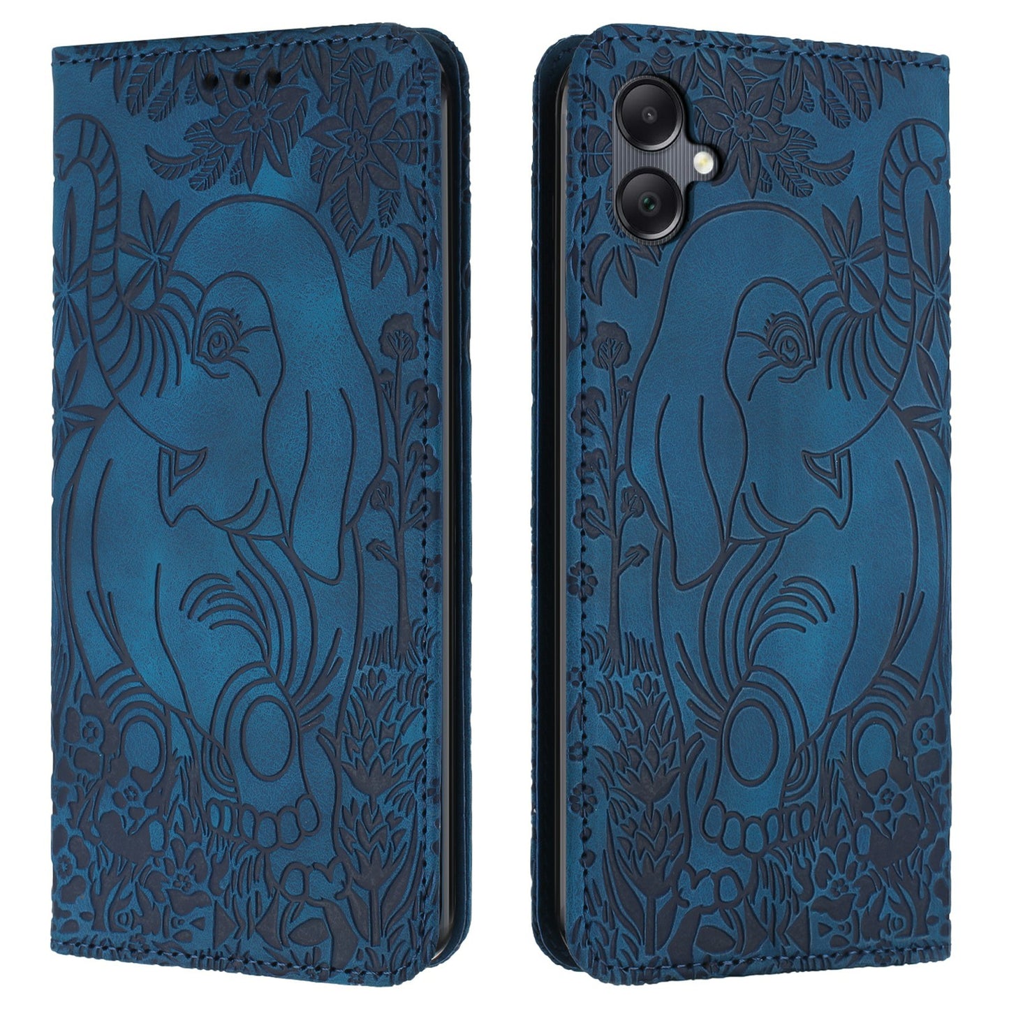 For Samsung Galaxy A06 Case PU Leather Wallet Phone Cover Elephant Pattern - Blue